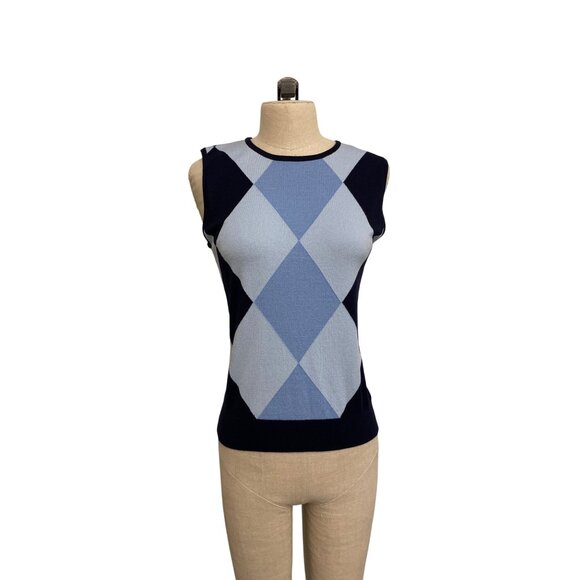 Style & Co. Collection Women Argyle Cardigan & Sleeveless Top Set Size M Blue & - Picture 2 of 8